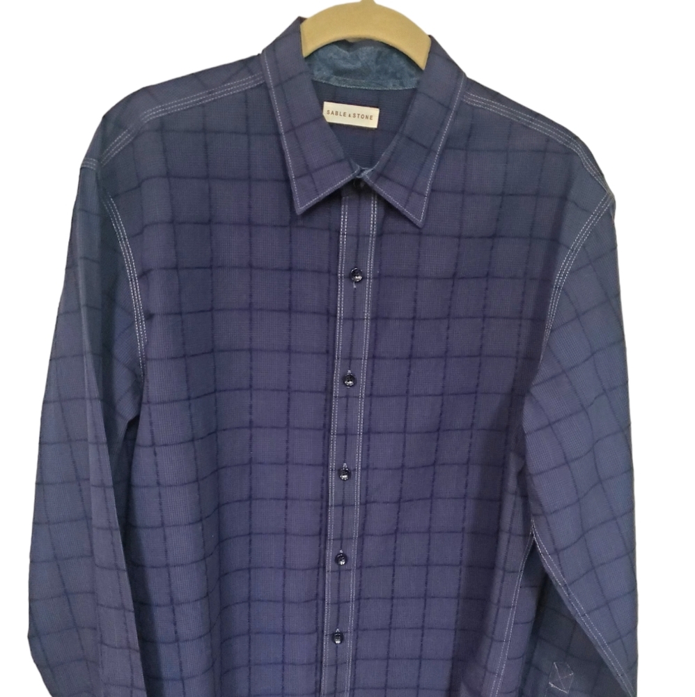 SABLE AND STONE MEN'S BUTTON FRONT PURPLE PLAID SHIRT SIZE LARGE